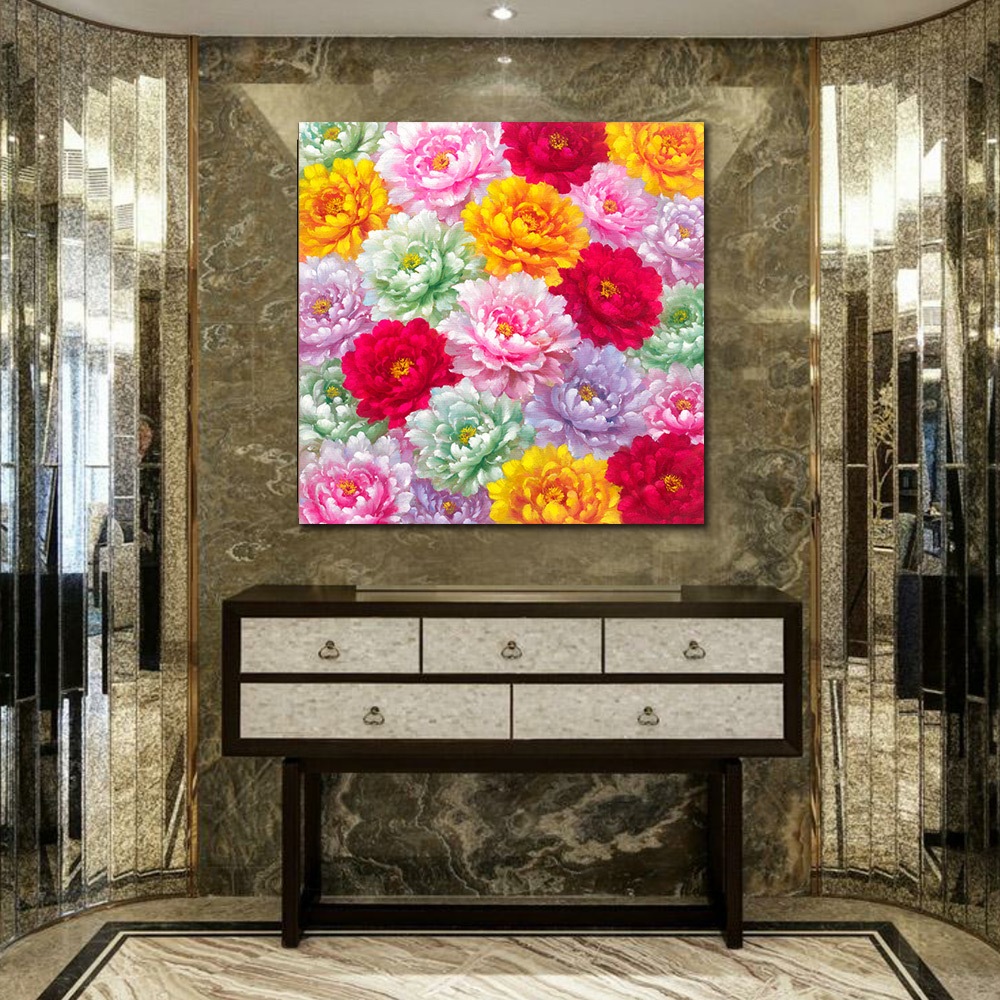 【御畫房】五行牡丹 國家一級畫師手繪油畫80×80cm(VF-168), , large
