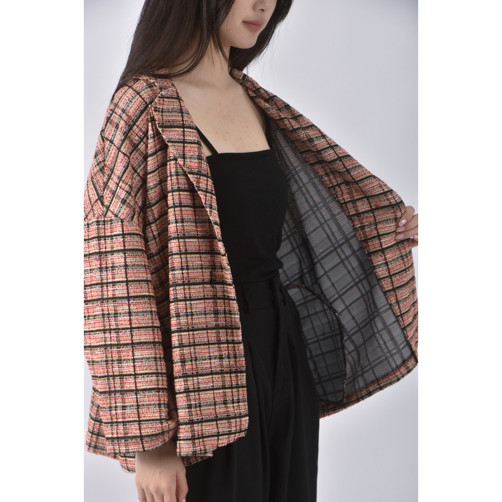 (2XL) 質感格紋紅色外套二手衣, , large