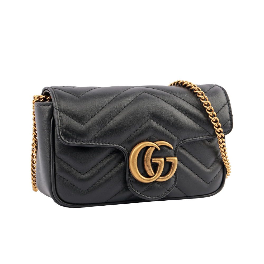 GUCCI GG Marmont牛皮翻蓋肩背/斜背鏈包(mini款)/黑色, , large