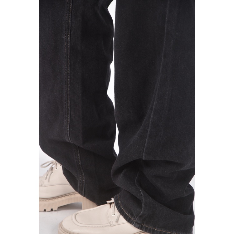 (M) 高腰丹寧牛仔質感黑色長褲二手衣, , large