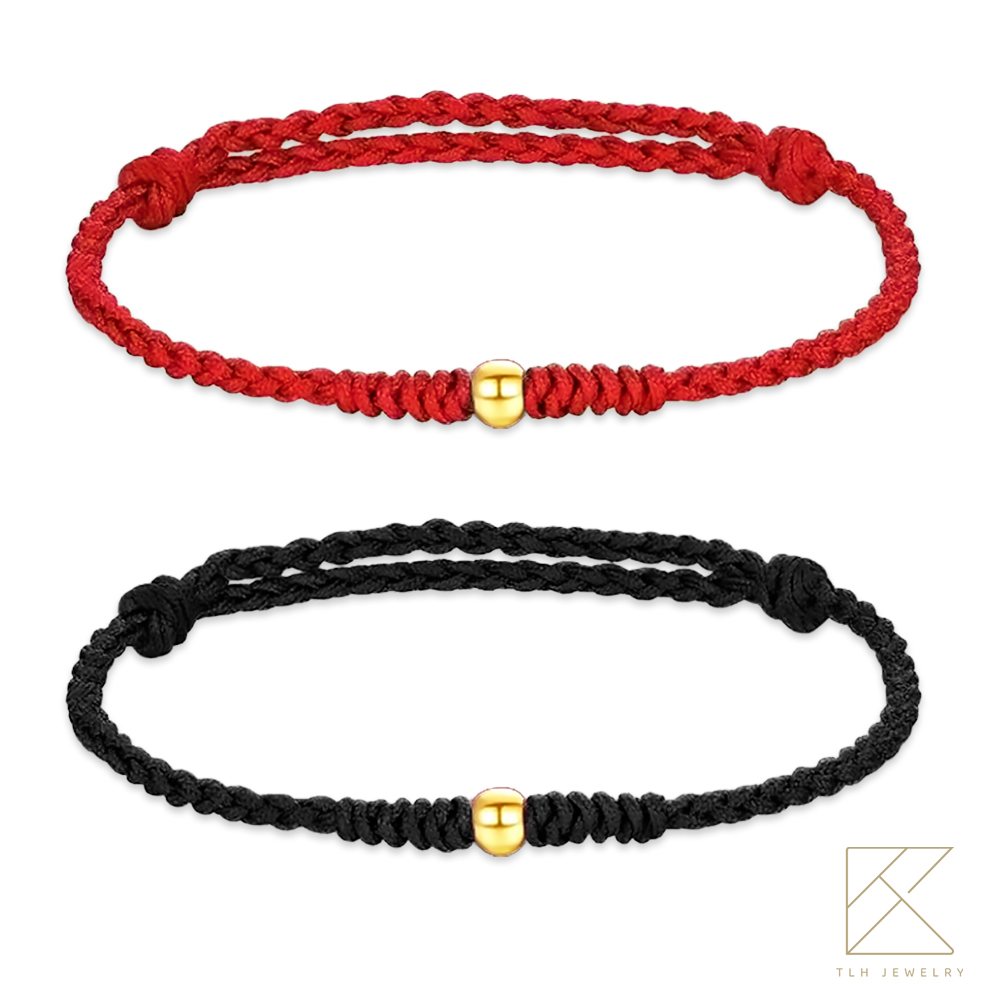 【TLH】黃金墜男女手工編織手繩 純金999 一心一意轉運珠 約重0.01錢