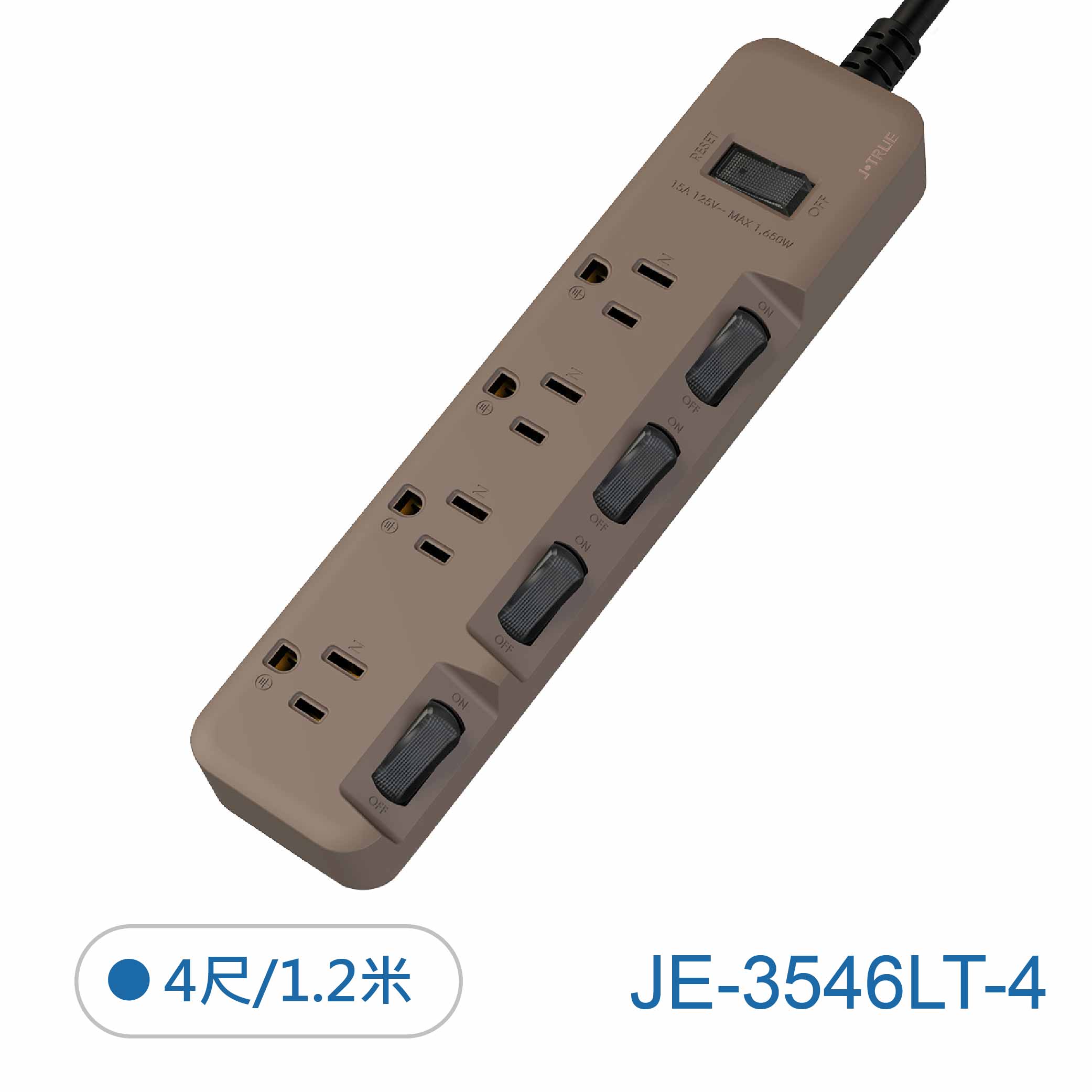 鉅玉經典｜3孔延長線 5切4座 4尺 消光拿鐵 JE-3546LT-4, , large