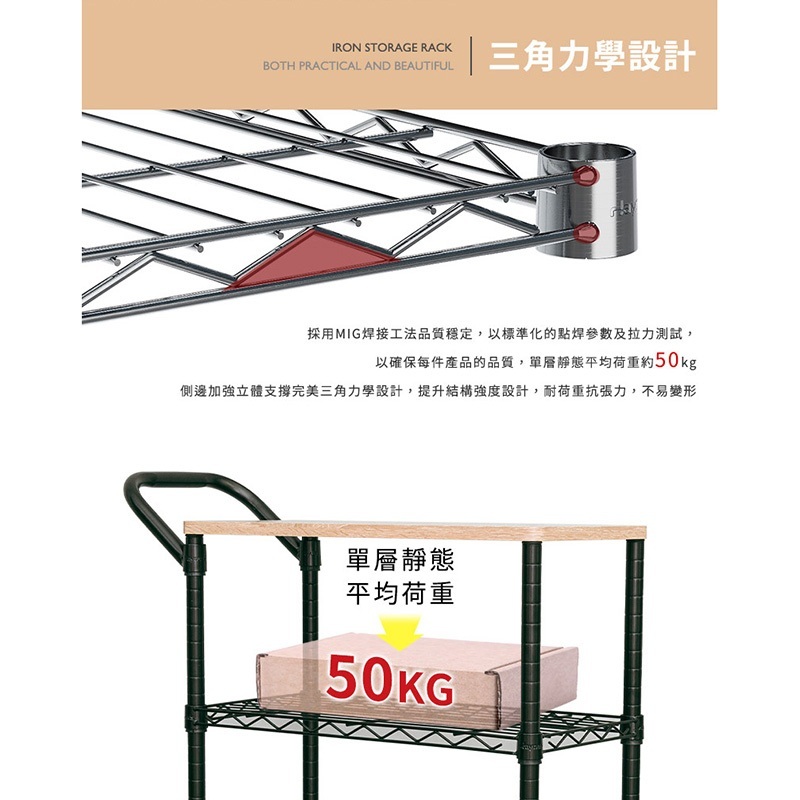 【Y HOUSE】60x30x90cm (including handle + wheel height) wooden top three-layer trolley storage trolley- black, , large