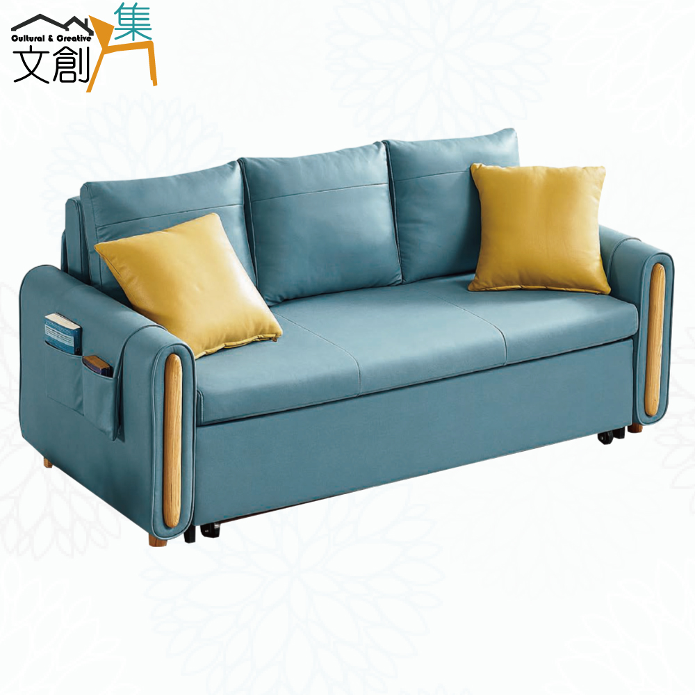 【文創集】柏莉湖水藍科技布前拉式沙發椅/沙發床(客約商品), , large