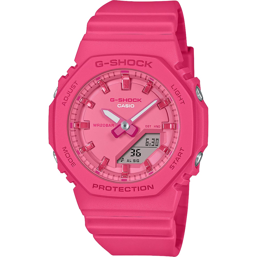 CASIO 卡西歐 G-SHOCK 單色時尚 八角雙顯手錶-粉紅 GMA-P2100PP-4A