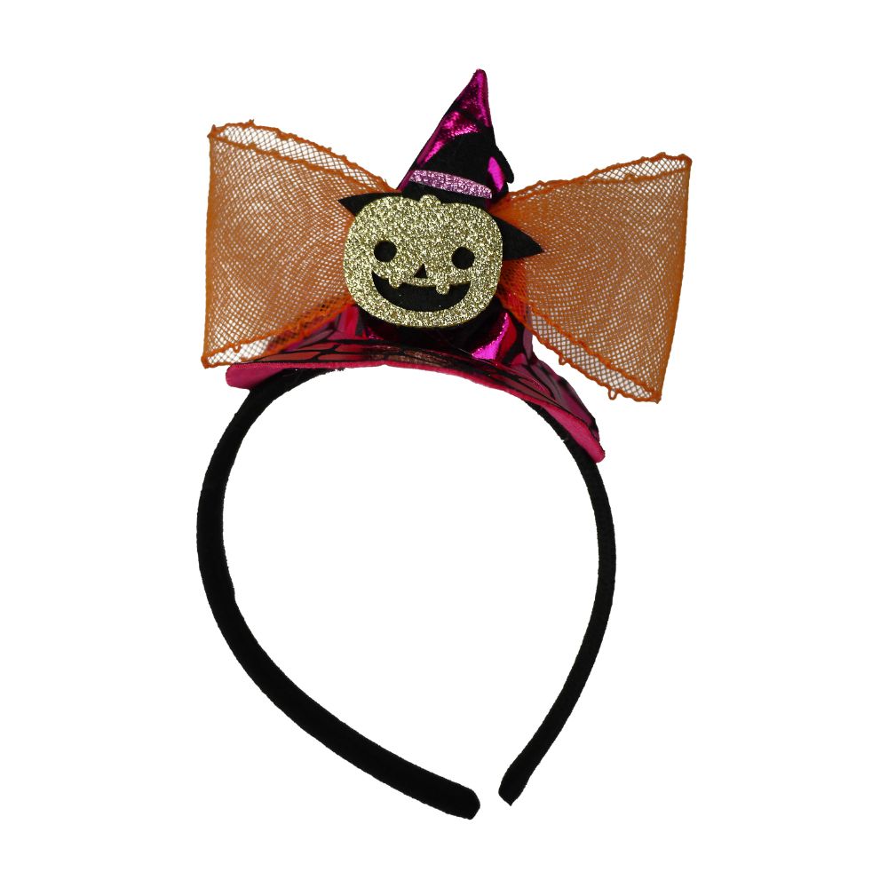 Pumpkin witch hat mesh headband, , large