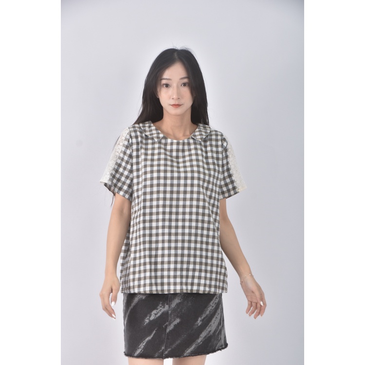 (M) bluedeer質感棉質格紋綠色短袖上衣二手衣, , large