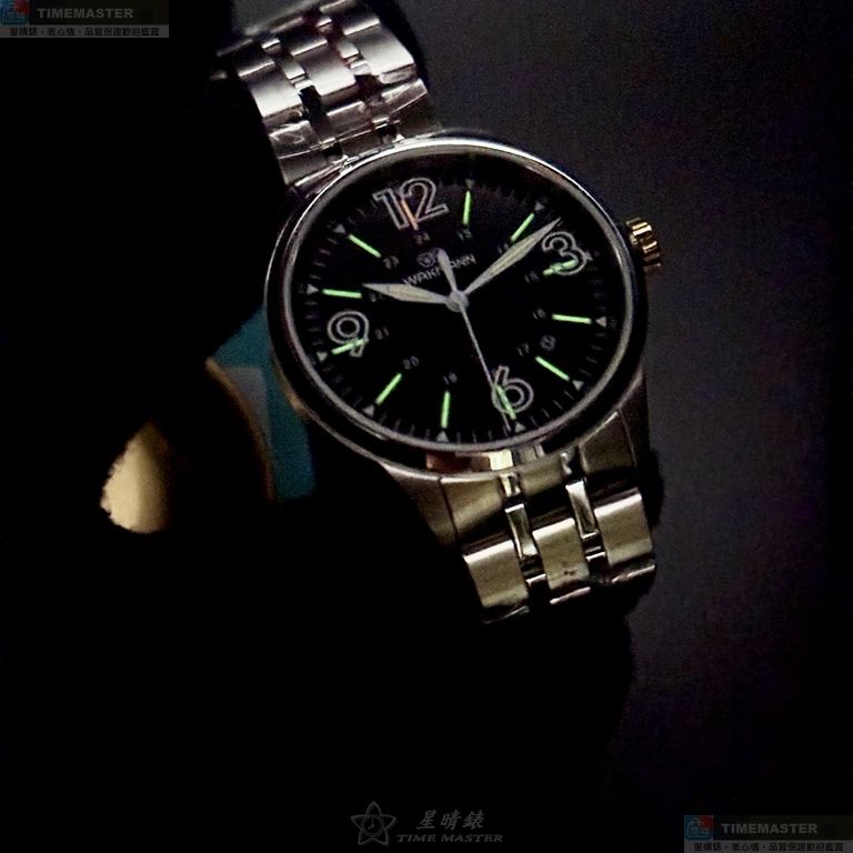 [星晴錶業]WAKMANN手錶,40mm,WA00051黑色錶面銀錶殼銀色精鋼錶帶款, , large