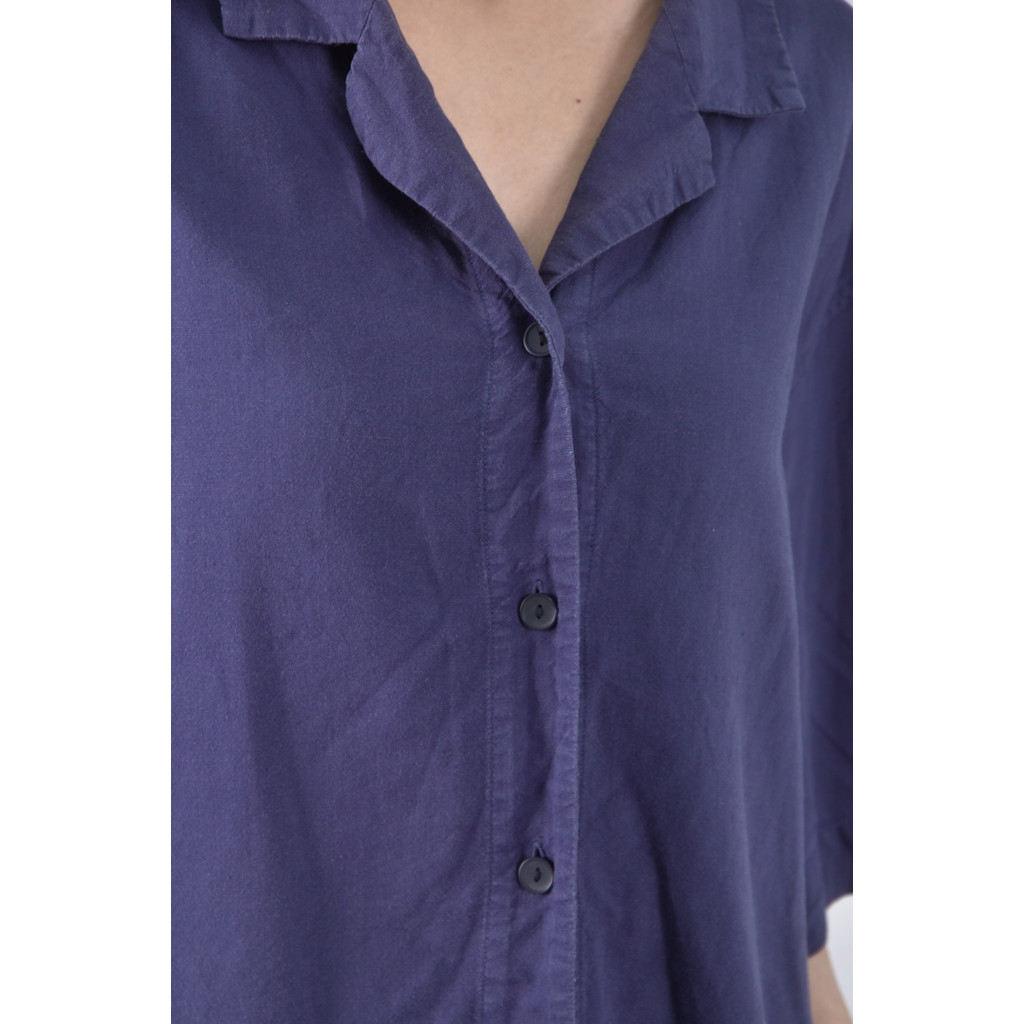(2XL) uniqlo質感亞麻棉質素面藍色短袖上衣二手衣, , large