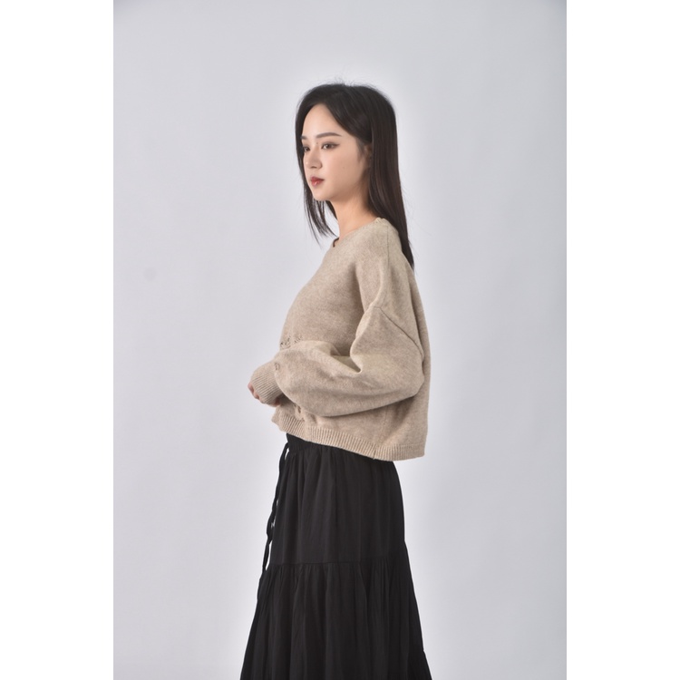 (XL) 質感修身短版仿舊杏色長袖上衣二手衣, , large