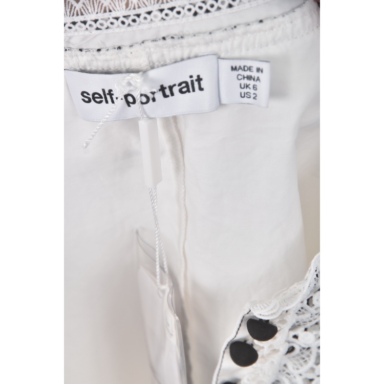 (S) self portrait質感棉質木耳邊白色短袖上衣二手衣, , large