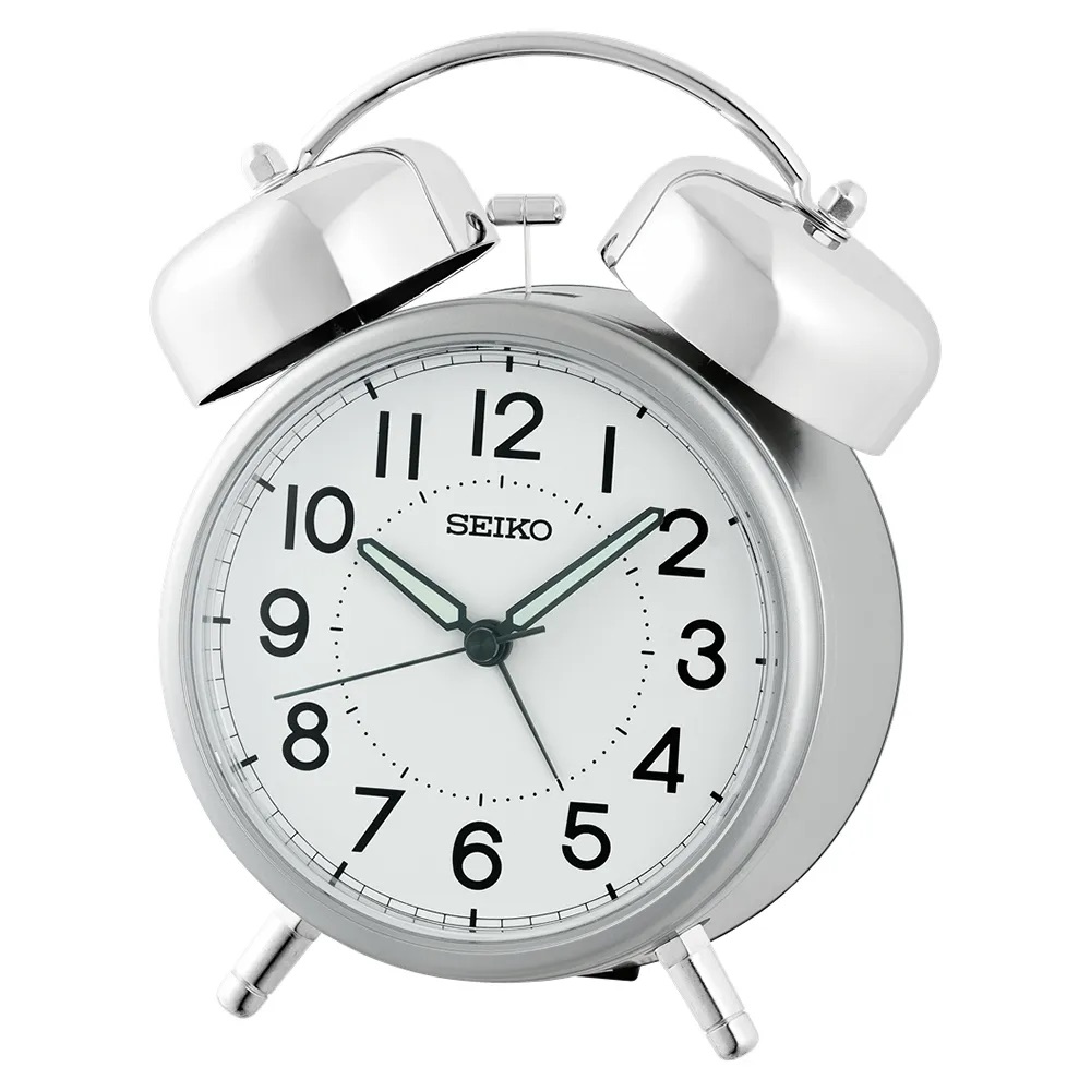 SEIKO 精工 經典不敗靜音秒針貪睡鬧鐘-銀 QHK063S, , large