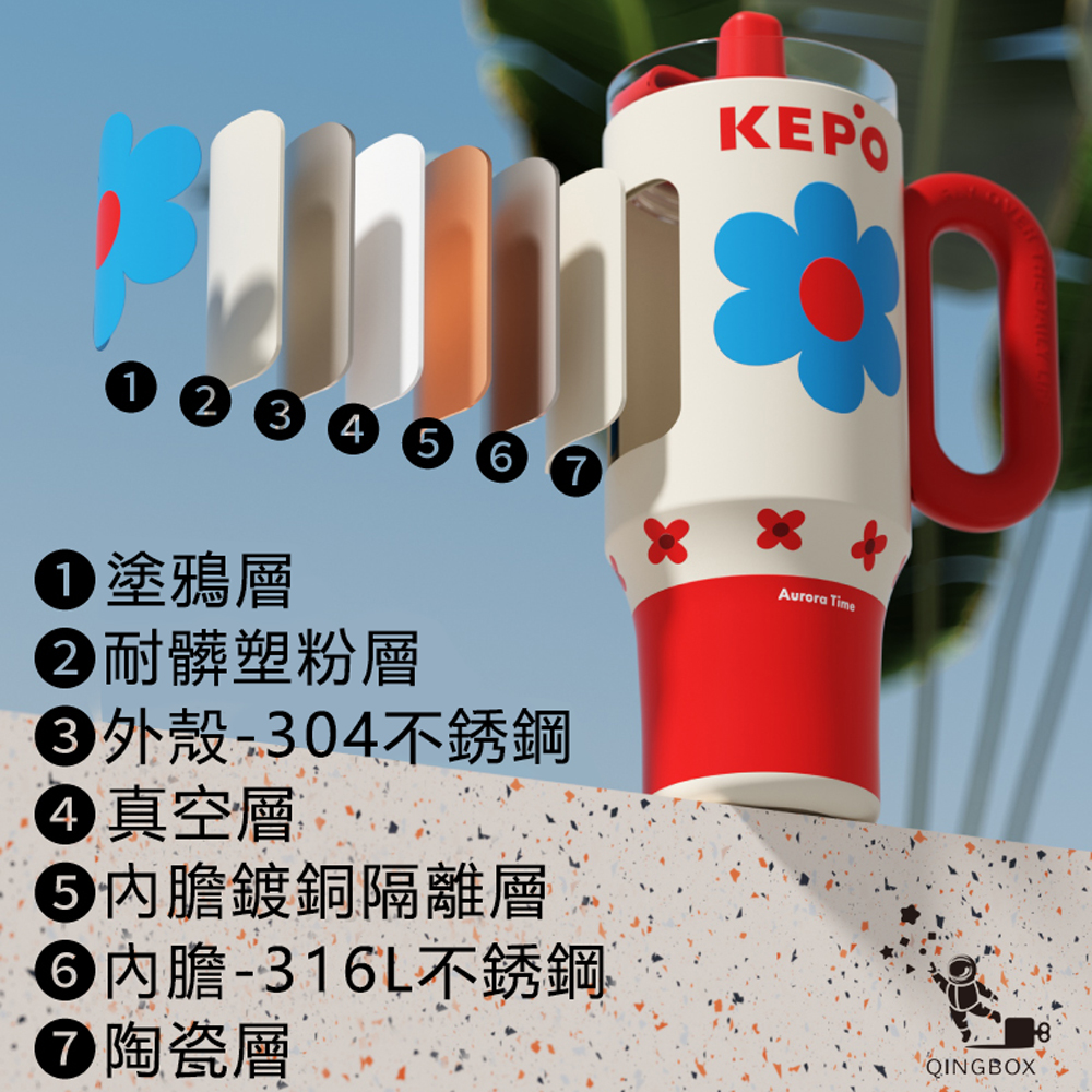 KEPO LQ 1200ml KC007巨無霸吸管花園冰霸杯內膽陶瓷塗層 綠蔓, , large