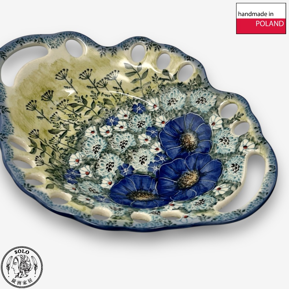 【SOLO歐洲家居】波蘭製 Cerraf 波蘭陶 26.5cm 簍空盤 水果碗 藍野芳蹤系列, , large