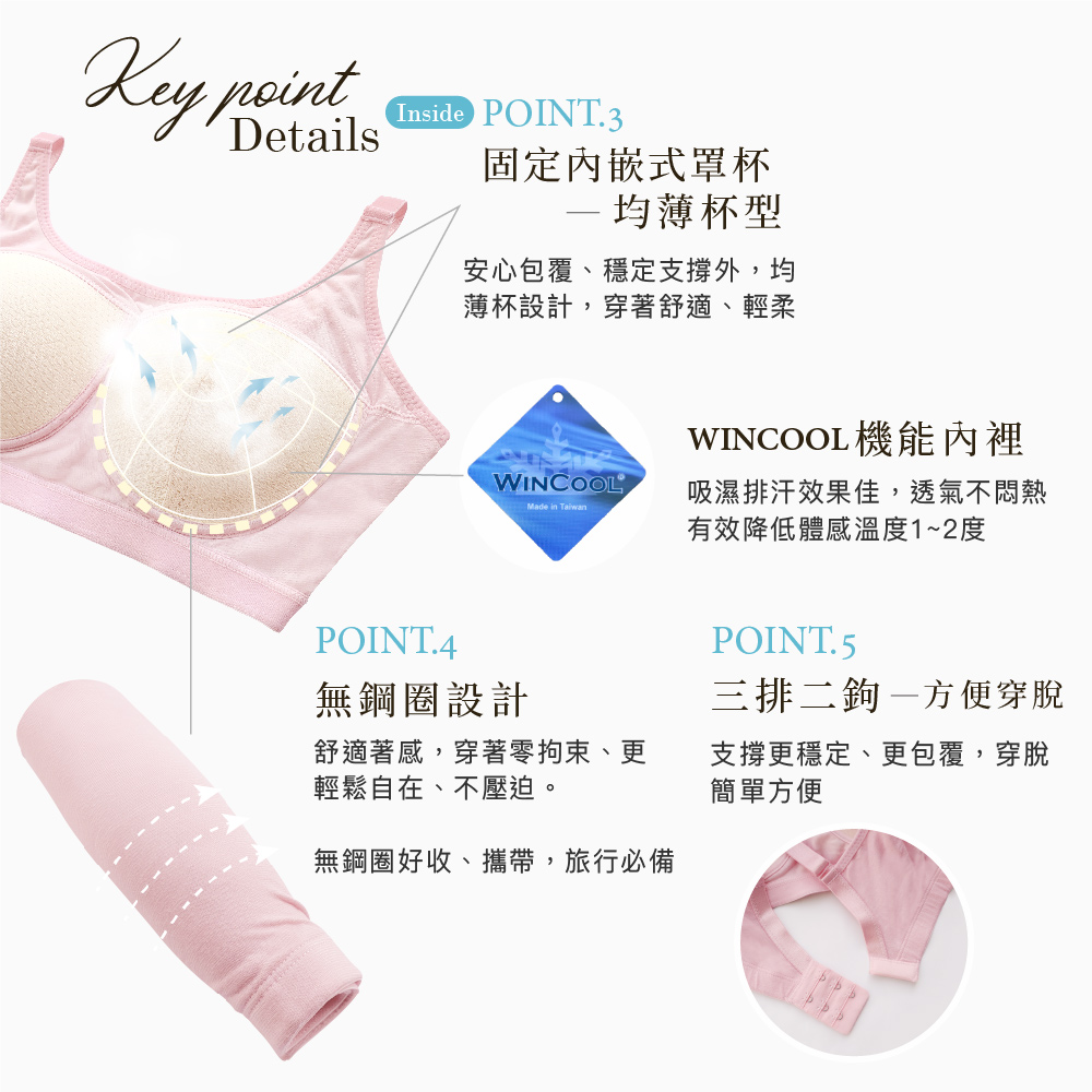 【可蘭霓Clany】涼感透氣低敏潤膚消臭加大尺碼無鋼圈M-EQ內衣  粉紅佳人 6922-31, , large