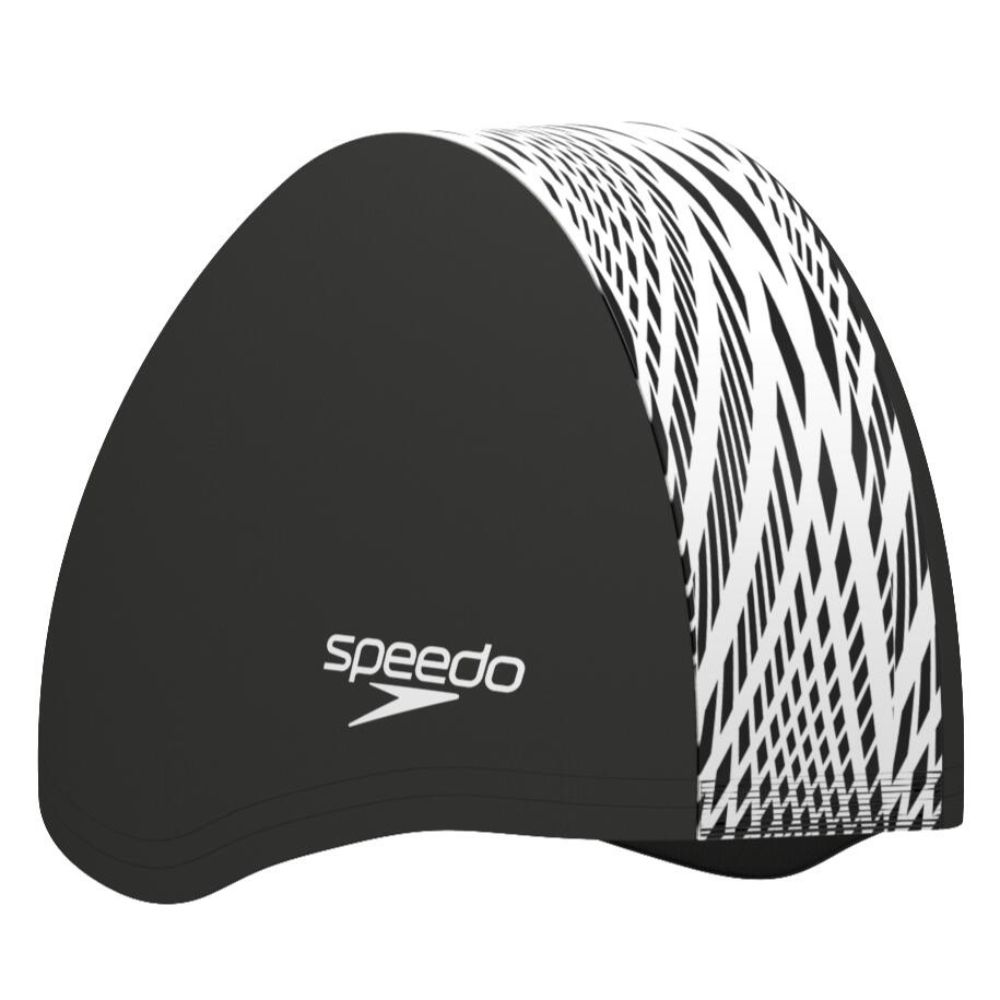 [秉宸] SPEEDO Boom End+ 成人尼龍抗氯泳帽 黑/線條白 SD813955, , large