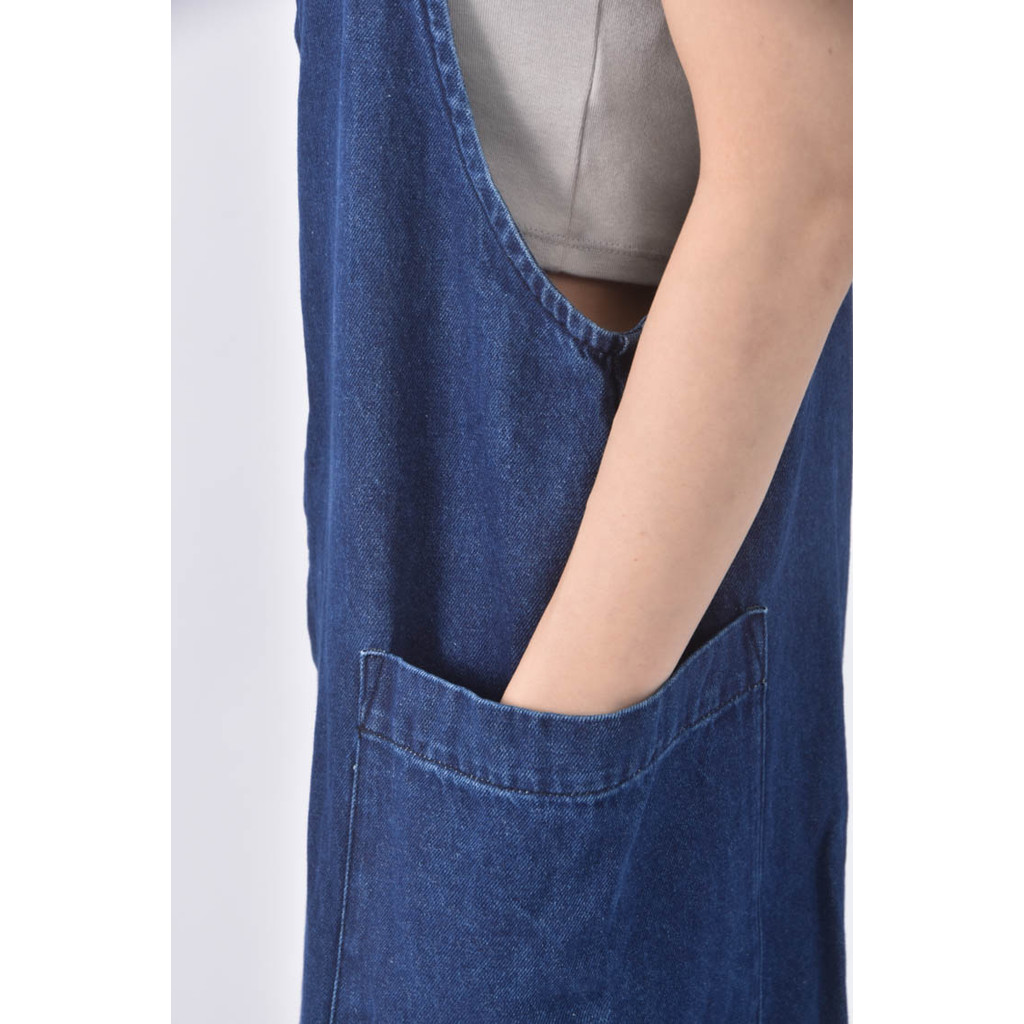 (4XL（含）以上) urban research doors高腰吊帶丹寧牛仔寬版藍色長褲二手衣, , large