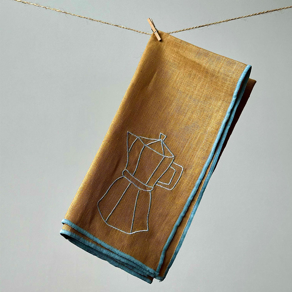 【英國 MÆGEN】刺繡棉麻餐巾組-卡其 (摩卡壺), , large