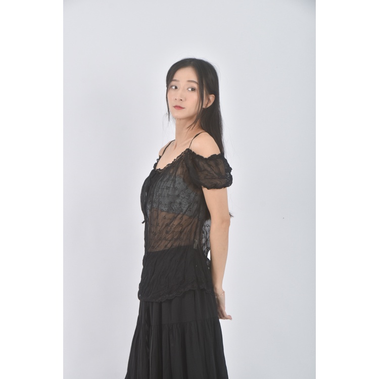 (M) an ge透膚黑色上衣二手衣, , large