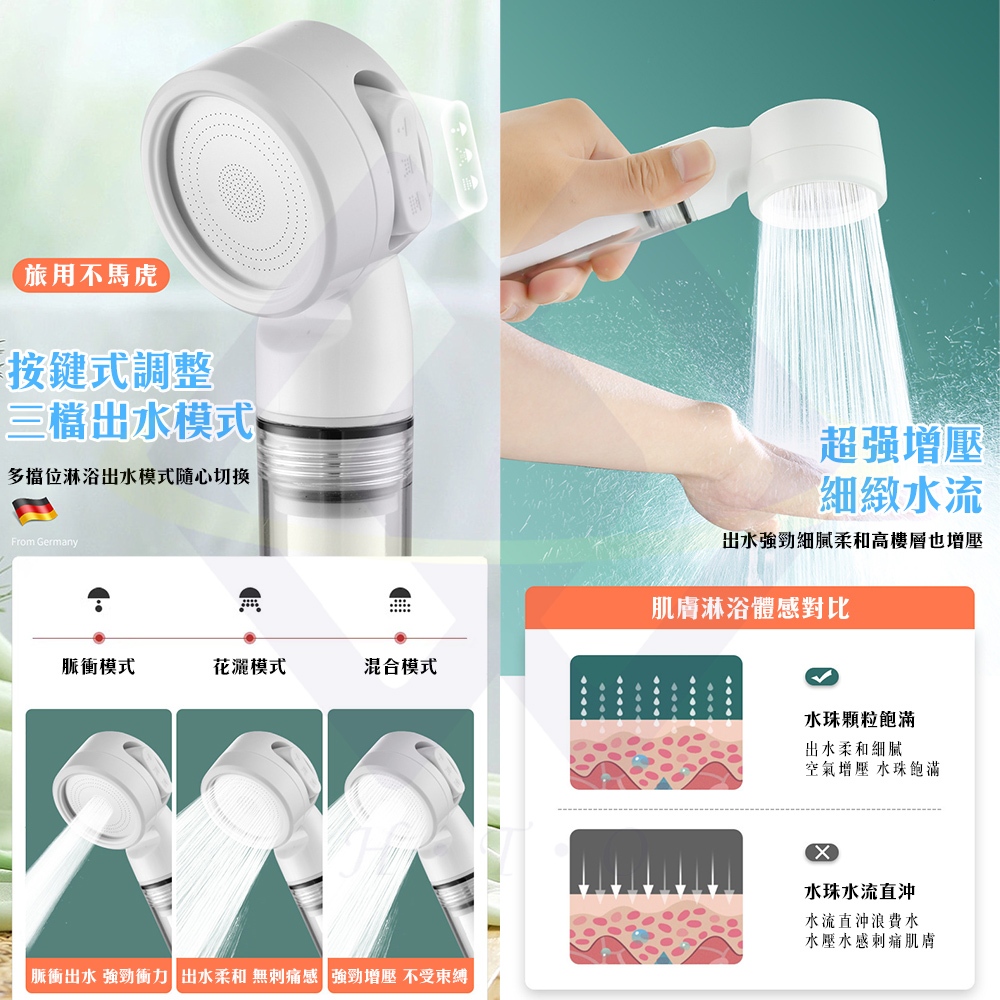 Travel High-Pressure Shower Head Set / Includes 4 Filters + Waterproof Bag, , large