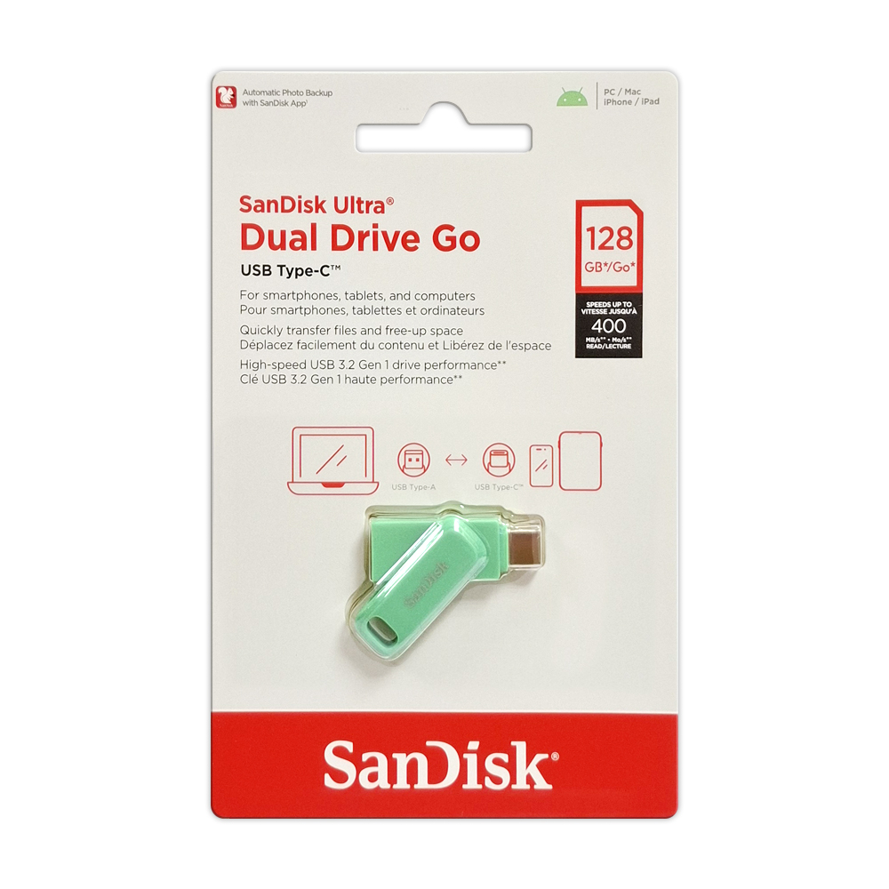 【SanDisk】Ultra GO 128G 草本綠 TYPE-C USB 3.2 雙用 OTG 旋轉隨身碟 讀取速度 400MB/s, , large