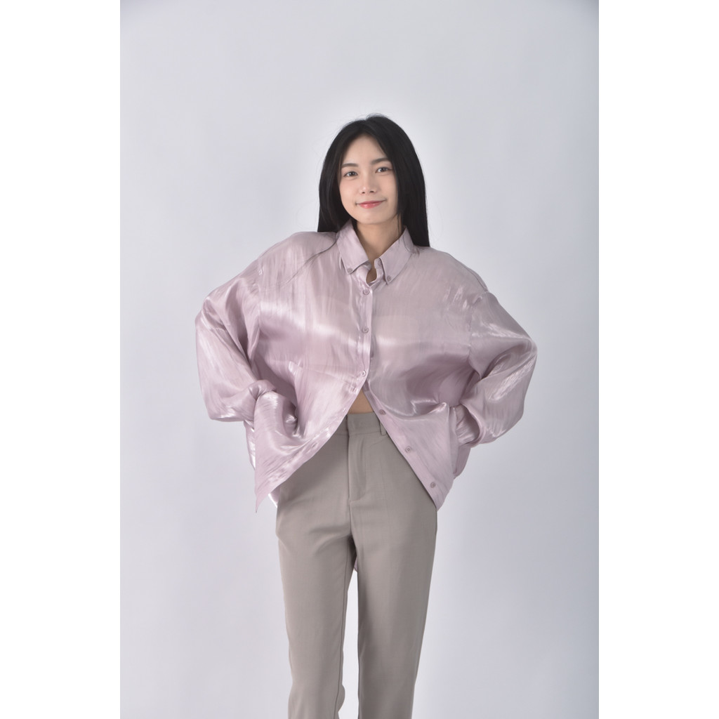 (F) 【作珩私服】meier q質感緞面紫色長袖上衣二手衣, , large