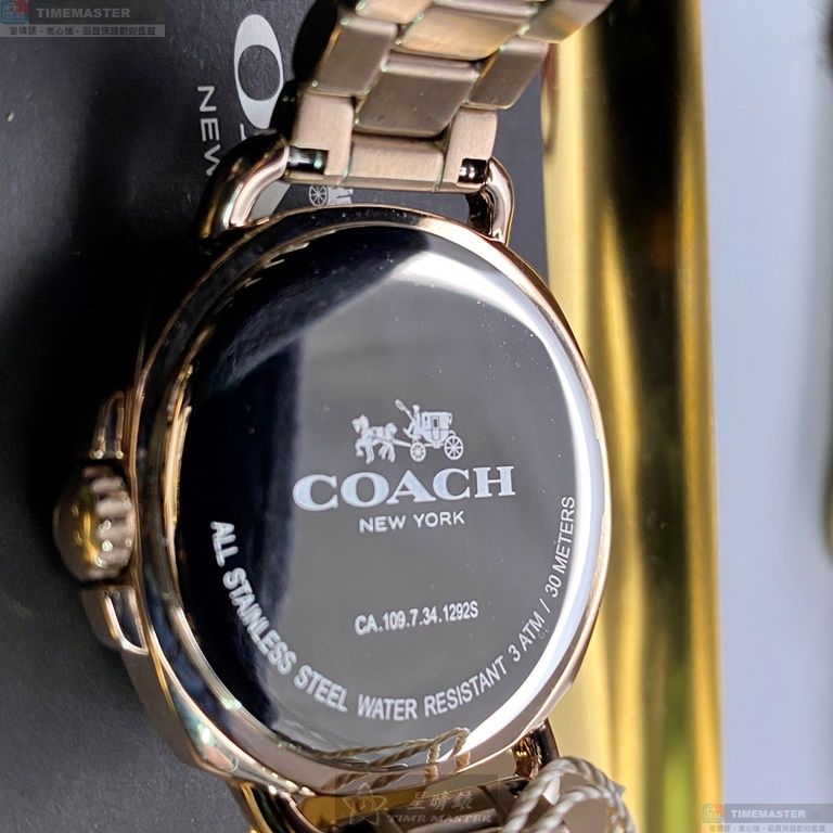 [星晴錶業]COACH手錶,34mm,CH00093白色錶面香檳金錶殼香檳金精鋼錶帶款, , large