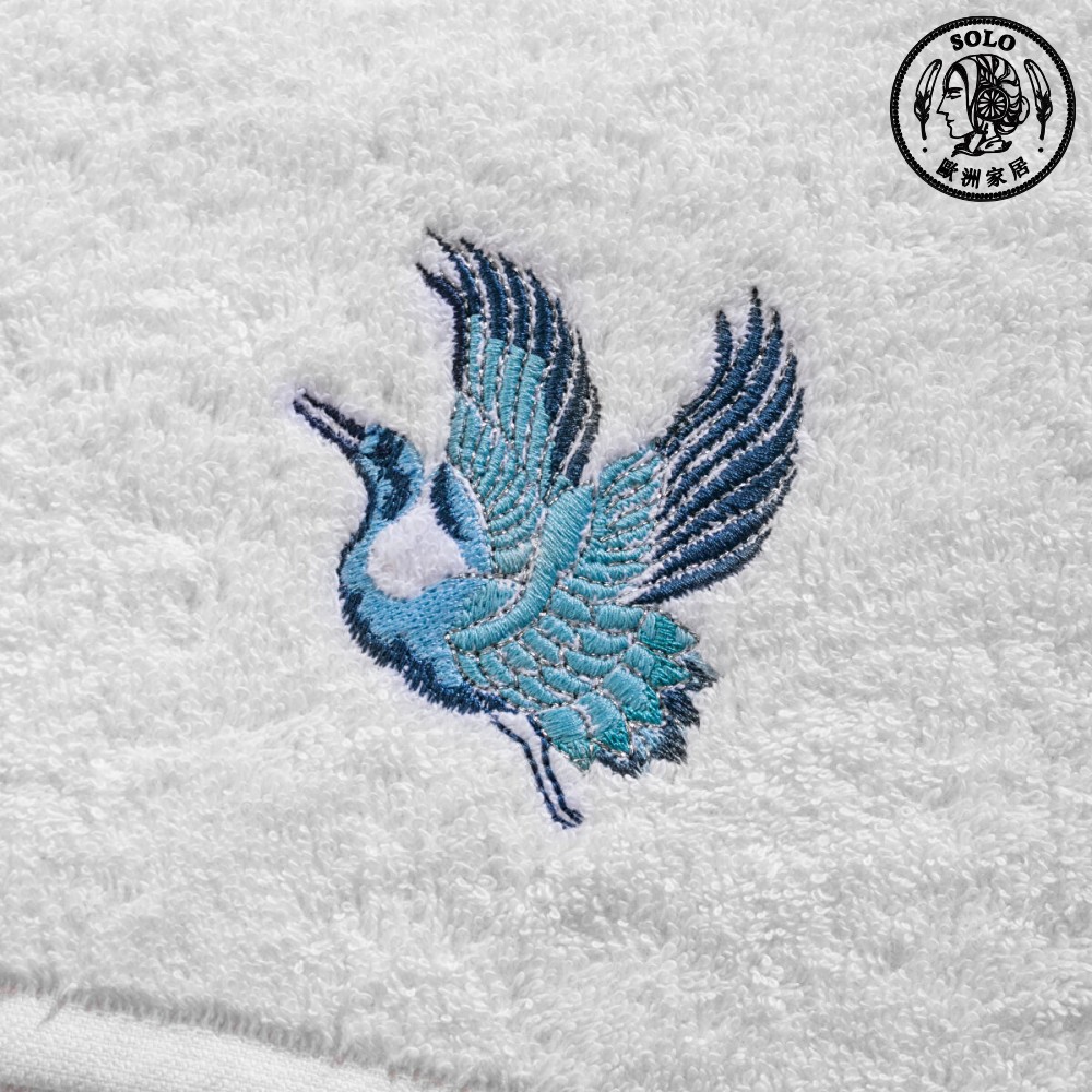【SOLO Vintage】LCW Home 50x80cm Blue Crane Embroidery Towel 100% Cotton Super Absorbent Made in Turkey, , large