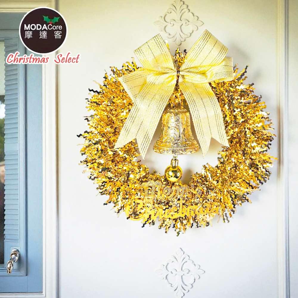 摩達客11吋璀璨金運系金蔥彎絲聖誕花圈_台灣工藝免組裝_本島免運費, , large