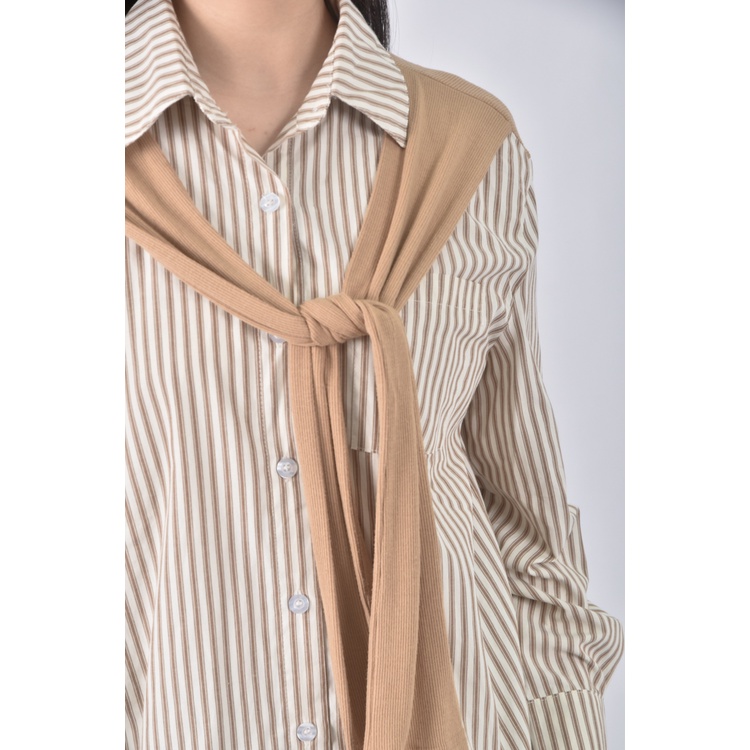 (M) hstyle韓牌質感拼接杏色長袖上衣二手衣, , large