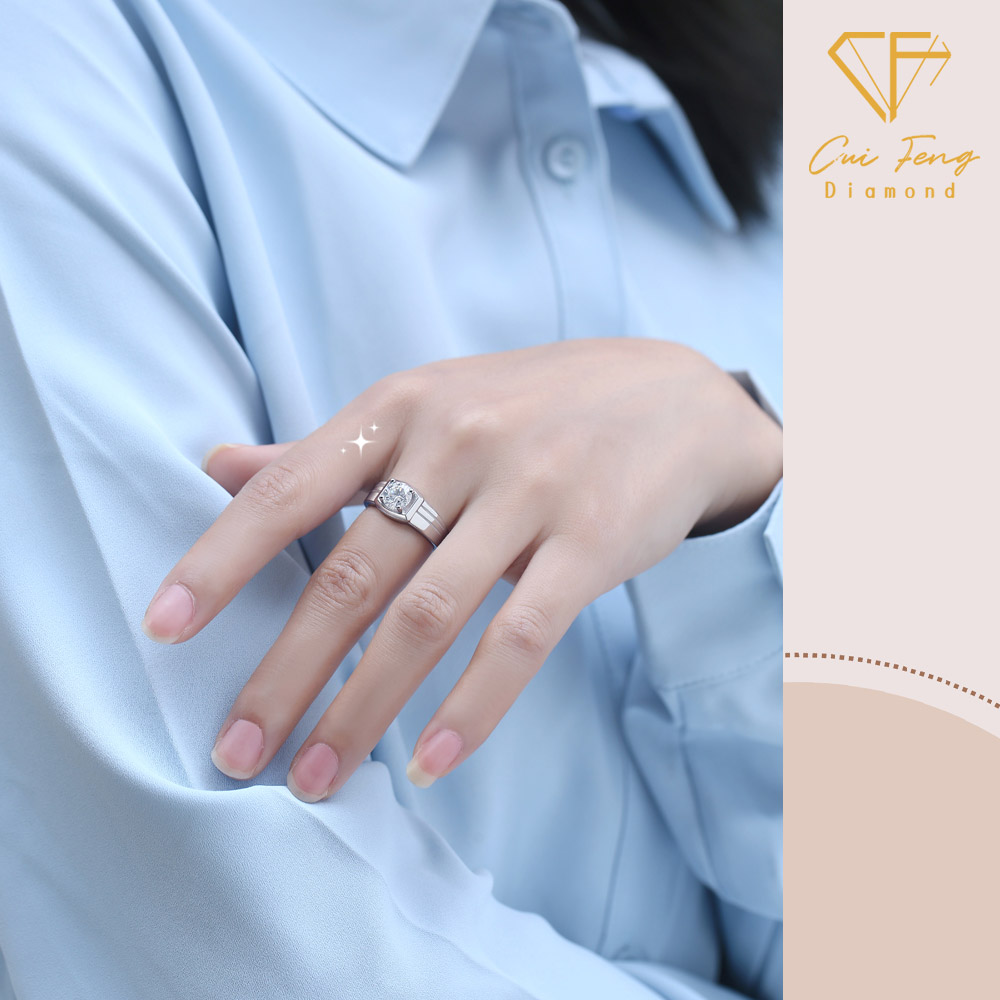 【CF鑽飾】戒指《1克拉男女對戒 經典E》莫桑鑽 純銀 鑽戒, , large