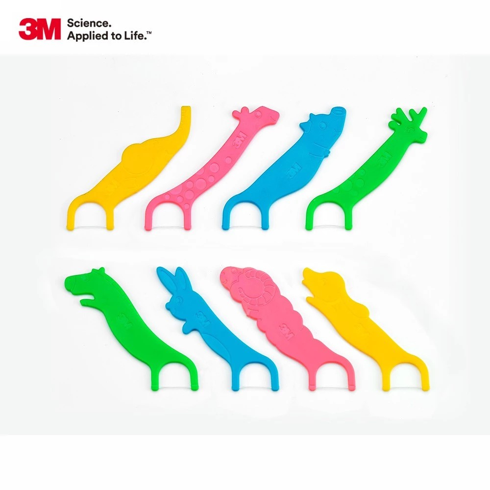 【3M】兒童安全牙線棒-DFK3 (55支/杯)/台灣製造/通過SGS檢驗/不傷害牙齦/8種動物 * 4種顏色, , large