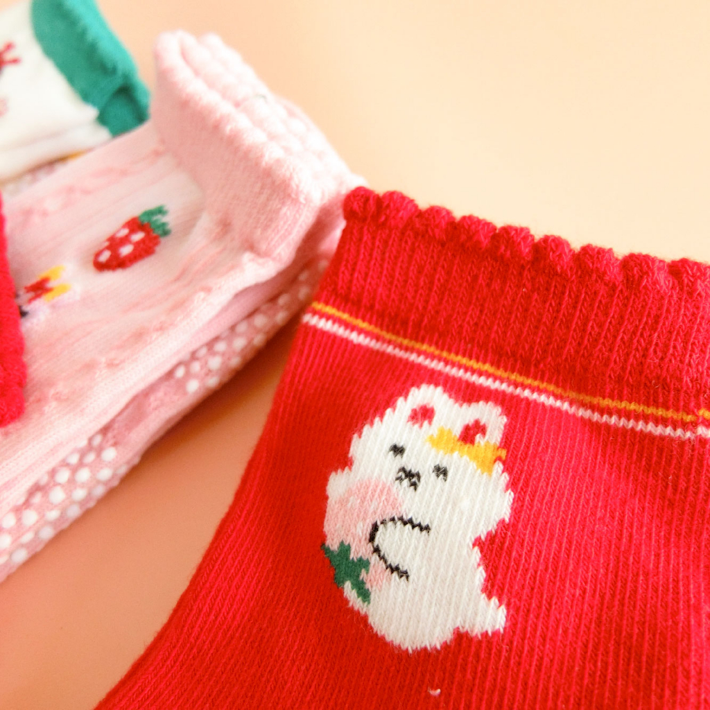 [Kaimei Cotton Industry] 12 pairs set, random and excellent, MIT made in Taiwan, pure cotton anti-slip children's socks, sweet strawberry garden style, 9-13cm, , large