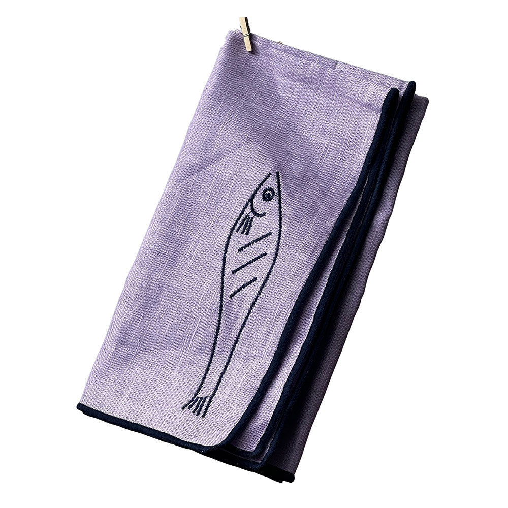 【英國 MÆGEN】刺繡棉麻餐巾組-淺紫 (沙丁魚)