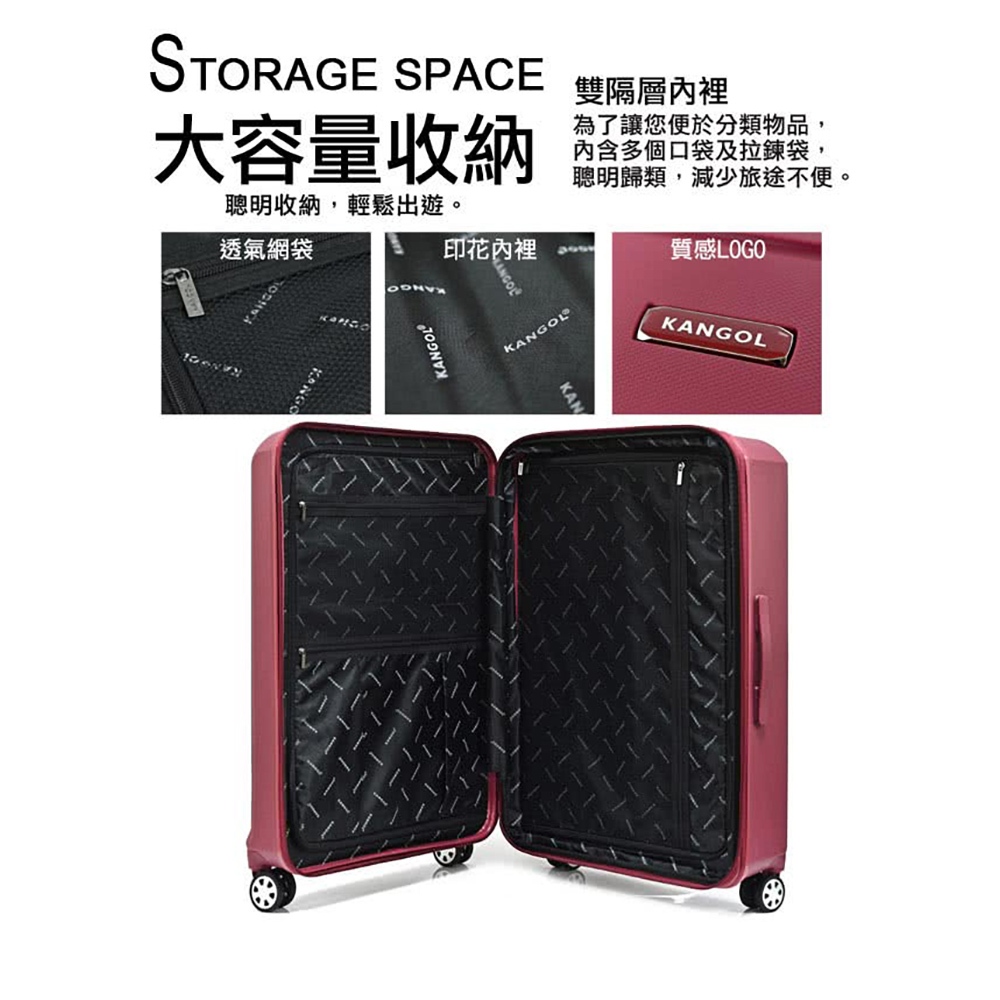 ~雪黛屋~KANGOL 28吋行李箱防盜拉鍊加大容量PP防刮日本360度靜音雙飛機輪W#K001B, , large