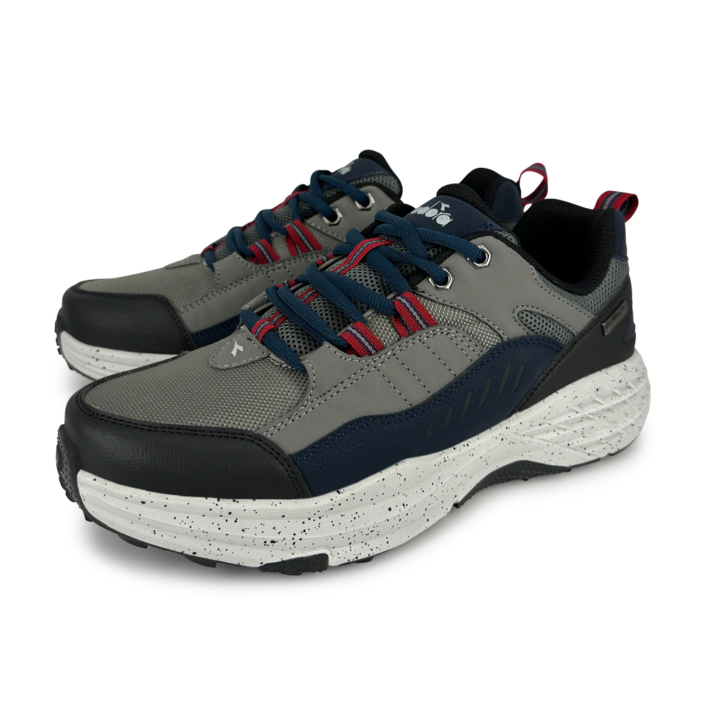 DIADORA迪亞多那 防潑水越野鞋 男運動鞋 登山鞋 寬楦 寬腳板 透氣 散熱 排濕 保護後跟 耐磨 防滑 米黑 灰藍, , large