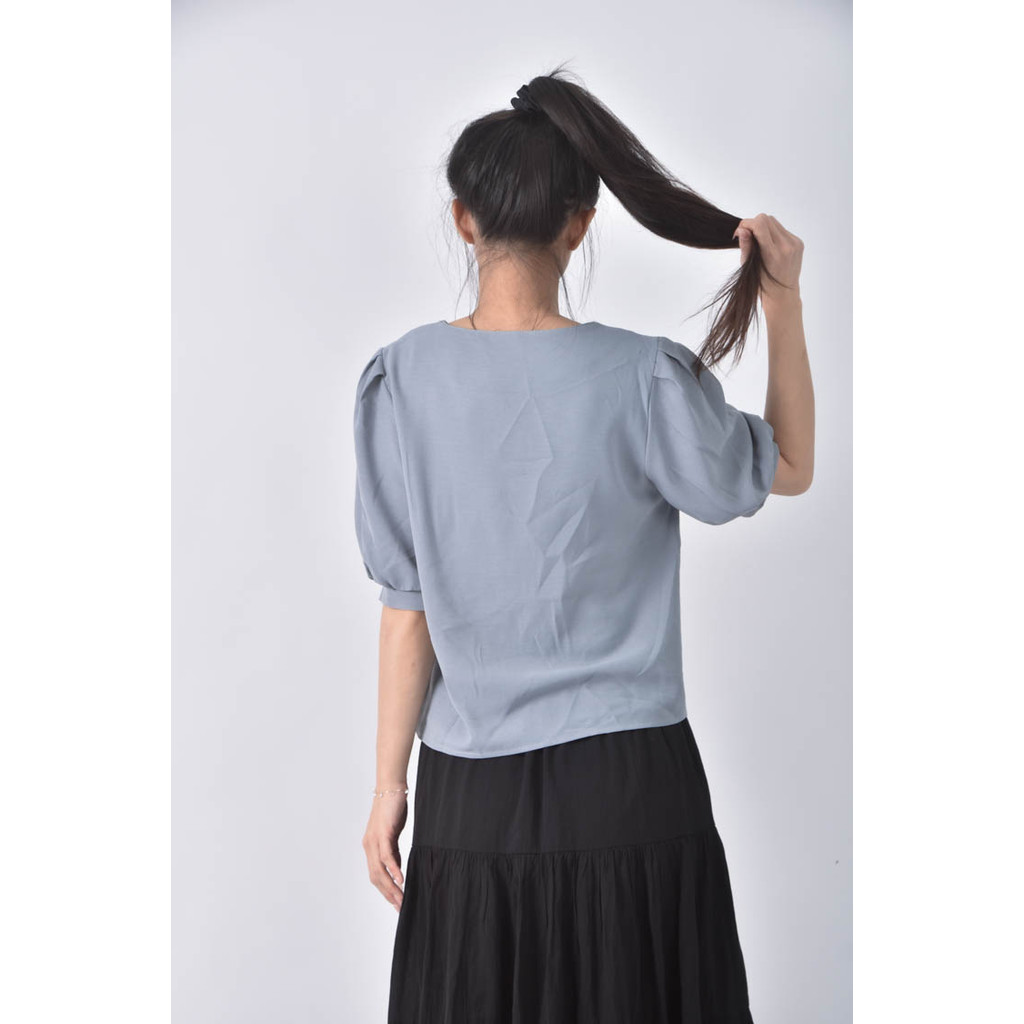 (S) yuanchuangjid排扣藍色短袖上衣二手衣, , large