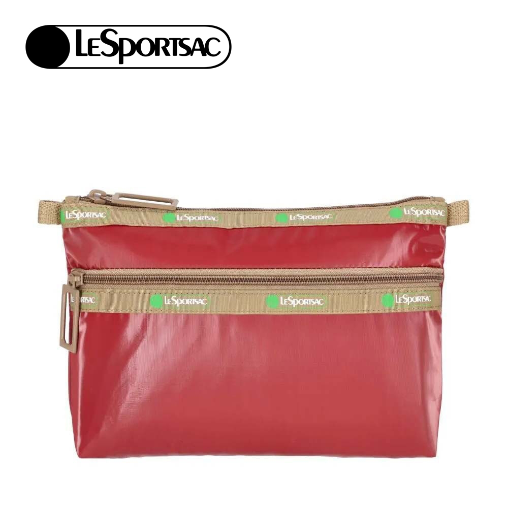 |快速出貨|Lesportsac Cosmetic Clutch 50周年雙層拉鍊收納化妝包/ 亮酒紅色