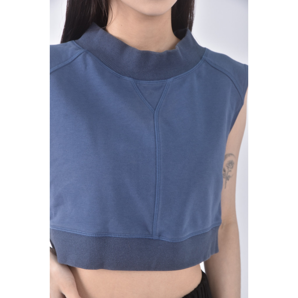 (S) aria質感修身短版棉質無袖綠色上衣二手衣, , large