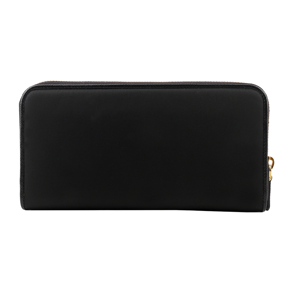PRADA 金色三角牌Logo 尼龍ㄇ型拉鏈長夾/黑色, , large