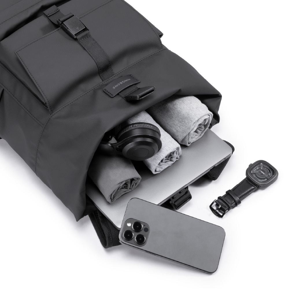 KINGSONS Roll Top Commuter Backpack-brown, 日暮沙, large