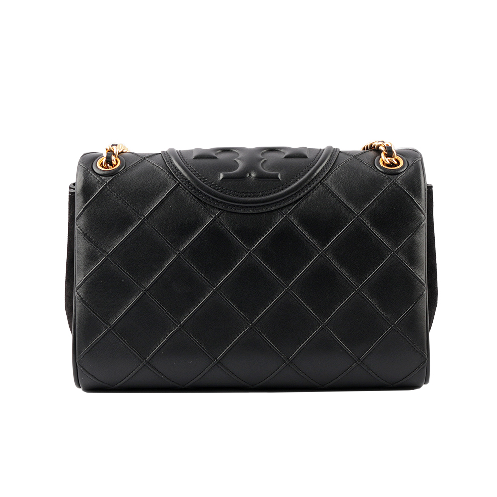 TORY BURCH Fleming 縫線納帕皮革翻蓋二用包/黑色, , large
