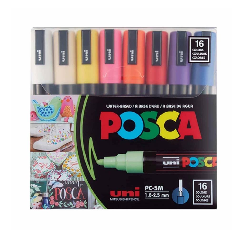 【UNI 三菱】 水性筆組 1.8-2.5mm  16色/組 PC-5M/16C , , large