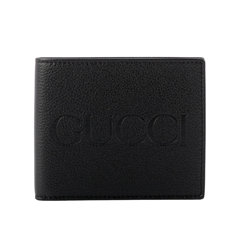 GUCCI Aria 系列標誌壓印皮革對開6卡短夾/黑色, , large