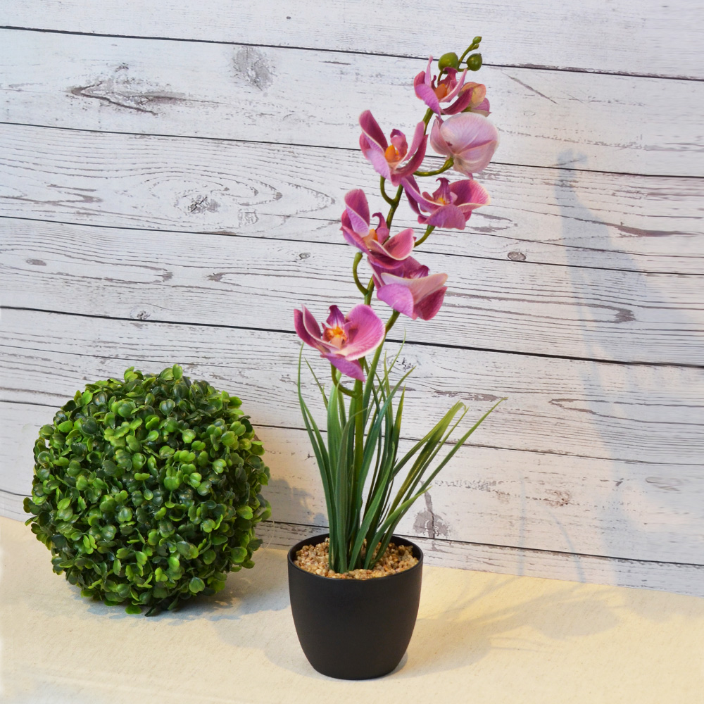 ARTIFICIAL ORCHID PLANT W/BLACK POT-PURPLE, , large