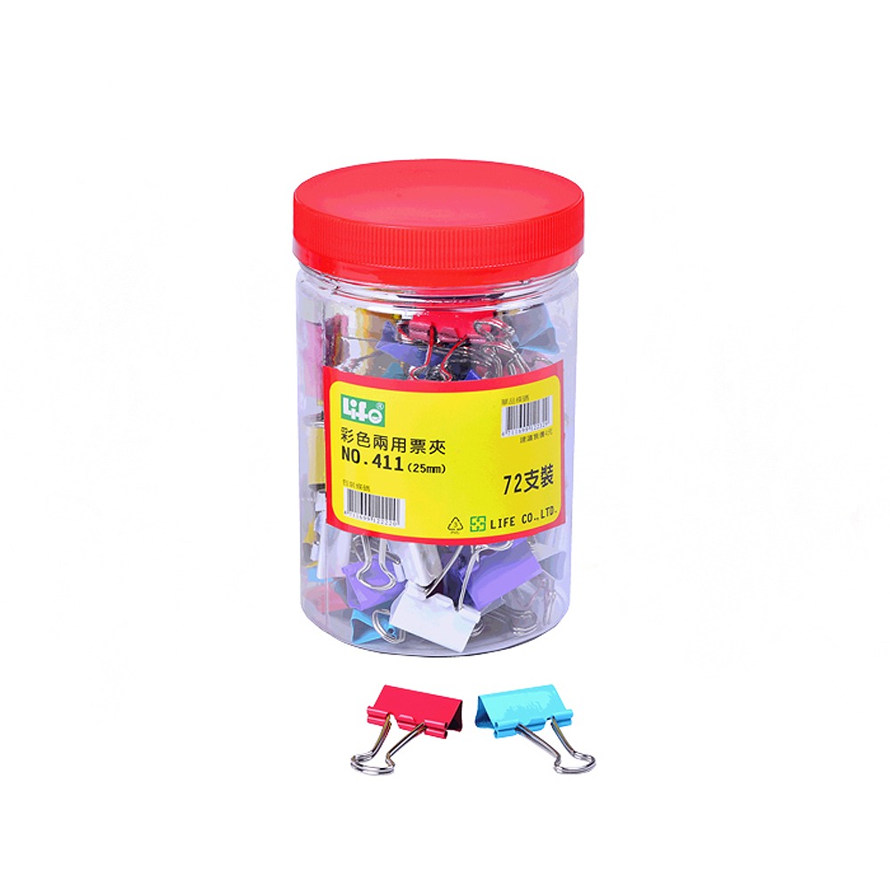 【 徠福 】彩色兩用票夾72支入-25mm / 筒 NO.411 , , large