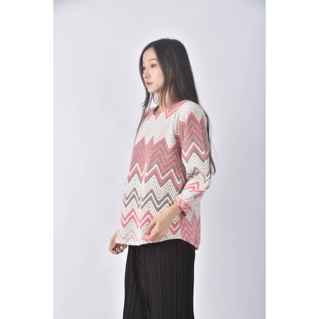 (S) style pink韓牌拼接線條粉色長袖上衣二手衣, , large