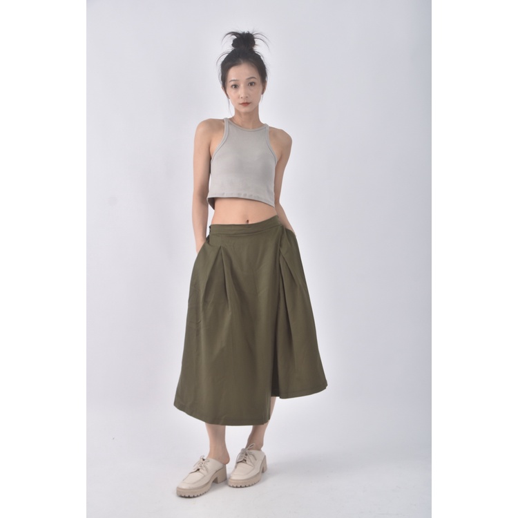 (S) 高腰棉質寬綠色長褲二手衣, , large