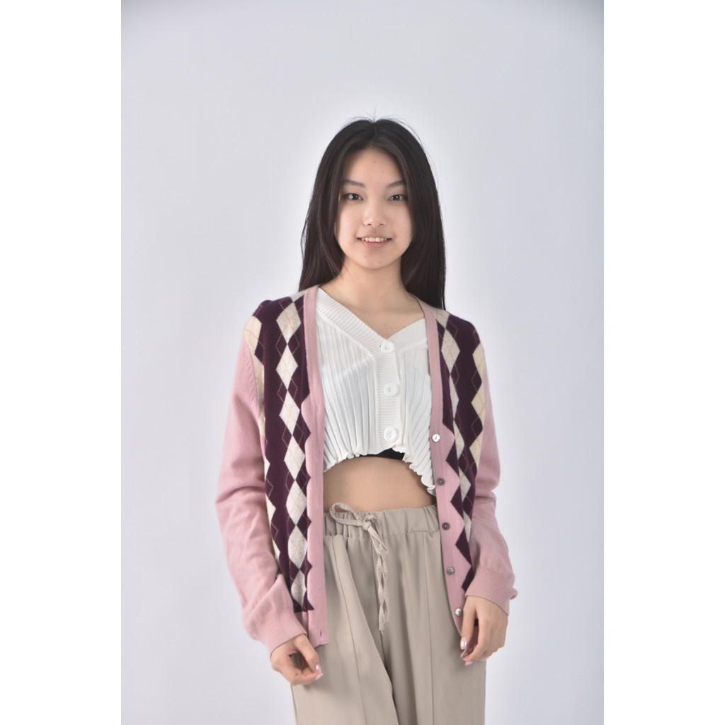 (L) free cashmere格紋粉色外套二手衣, , large