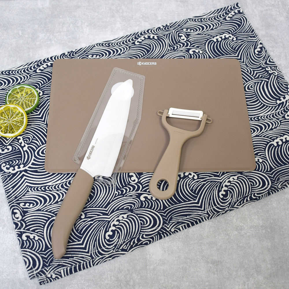 【KYOCERA京瓷】40週年限量版 經典莫蘭迪色系 抗菌陶瓷刀 削皮器 砧板 超值三件組-(刀刃17cm)-任選色, , large